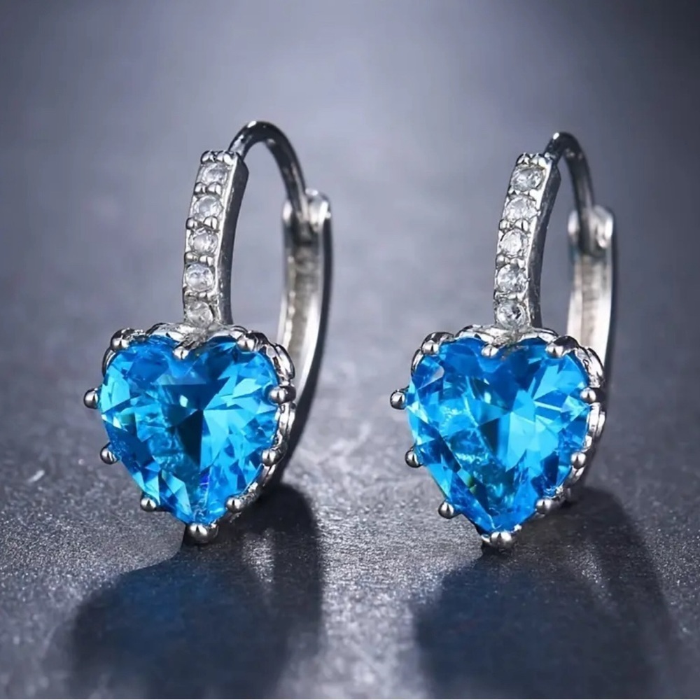 Blue Crystal Heart Earrings